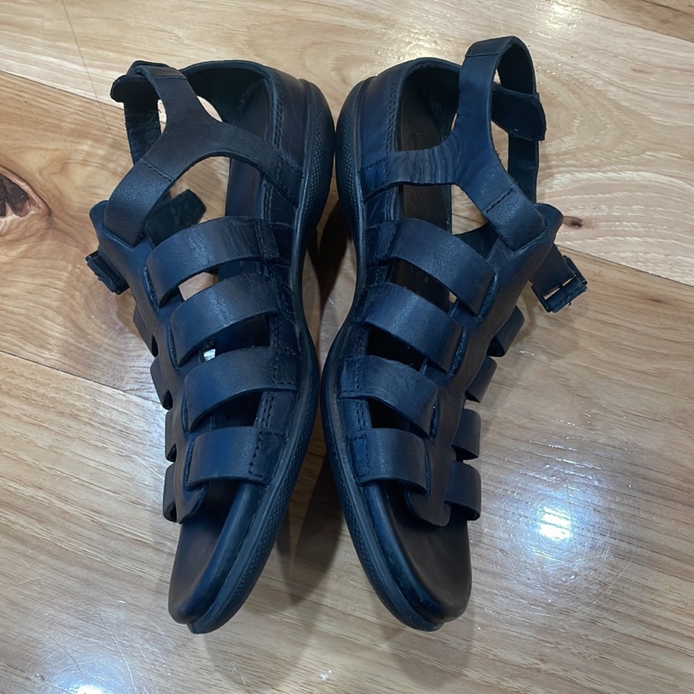 Ecco black leather Strappy sandal shoes Sz 4 35 EU flash luxe - Picture 3 of 9